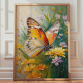 Butterfly Wildflowers Oil Painting Print, Botanical Floral Poster (Physical Print)