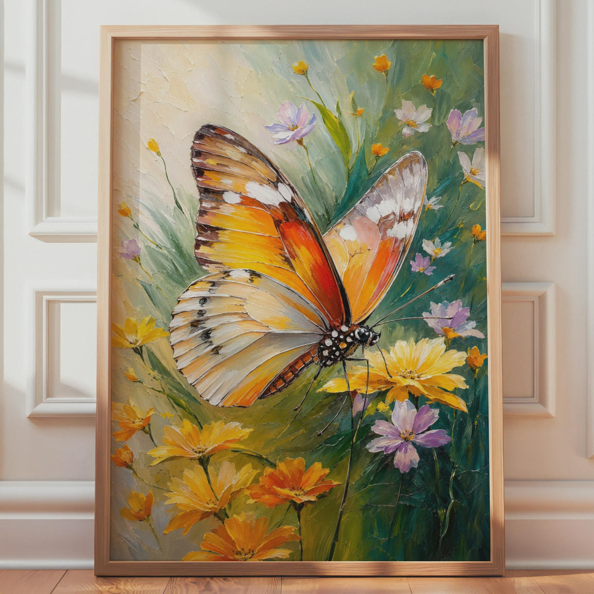 Butterfly Wildflowers Oil Painting Print, Botanical Floral Poster (Physical Print)