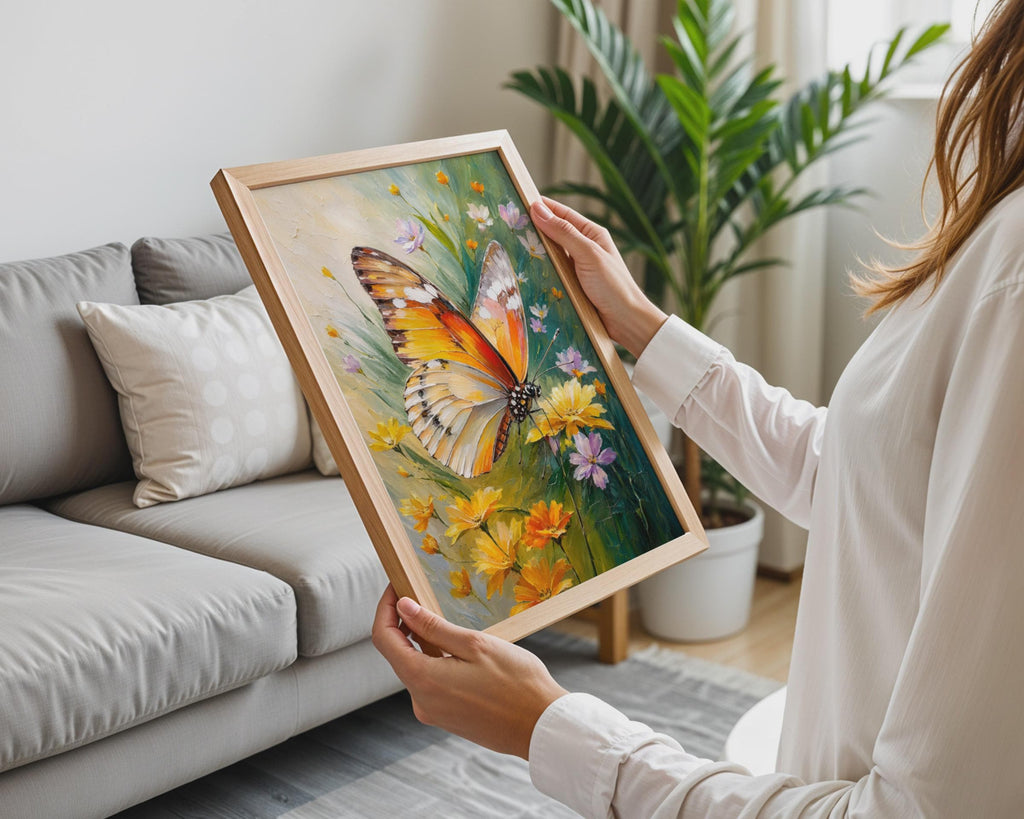 Butterfly Wildflowers Oil Painting Print, Botanical Floral Poster (Physical Print)