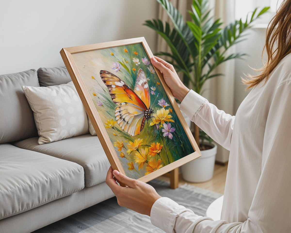Butterfly Wildflowers Oil Painting Print, Botanical Floral Poster (Physical Print)