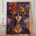 Day of the Dead Poster, Sugar Skull Woman Wall Art, Dia de Muertos Floral Print, Colourful Mexican Skull Decor, Catrina Art Print