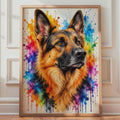 German Shepherd Watercolour Splash Print, Vibrant Dog Breed Wall Art