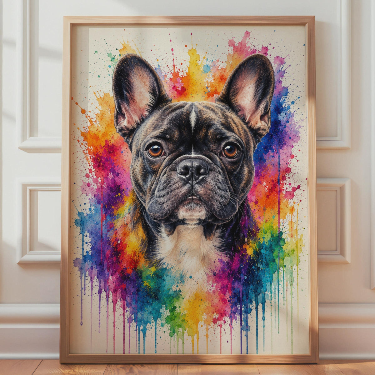 French Bulldog Watercolour Splash Print, Rainbow Pet Portrait, Bright Dog Art