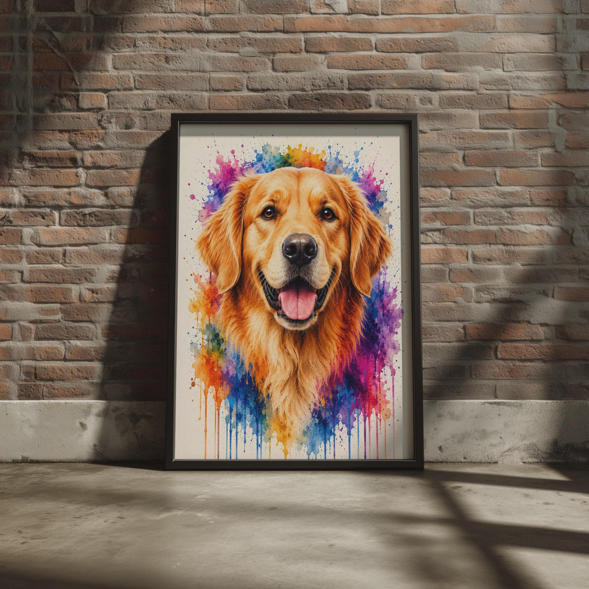 Golden Retriever Watercolor Portrait, Vibrant Rainbow Splash Dog Art Print