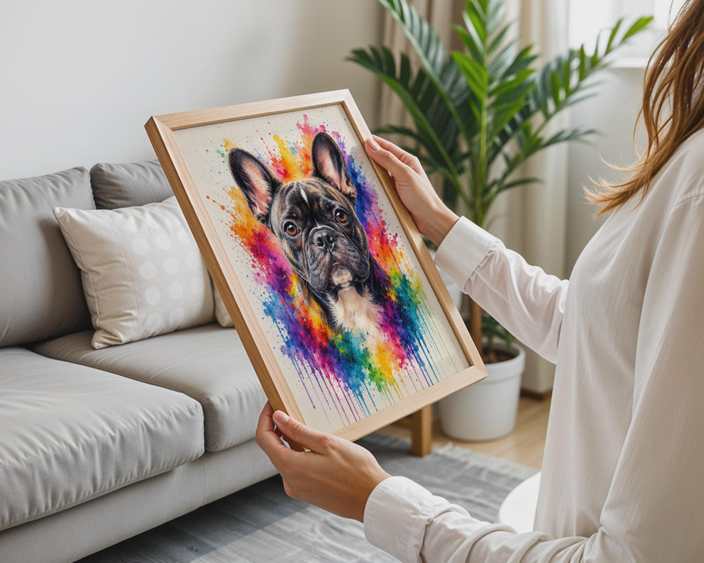 French Bulldog Watercolour Splash Print, Rainbow Pet Portrait, Bright Dog Art