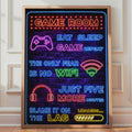 Neon Game Room Print, Eat Sleep Game Repeat, Gamer Wall Art, Boys Bedroom Decor