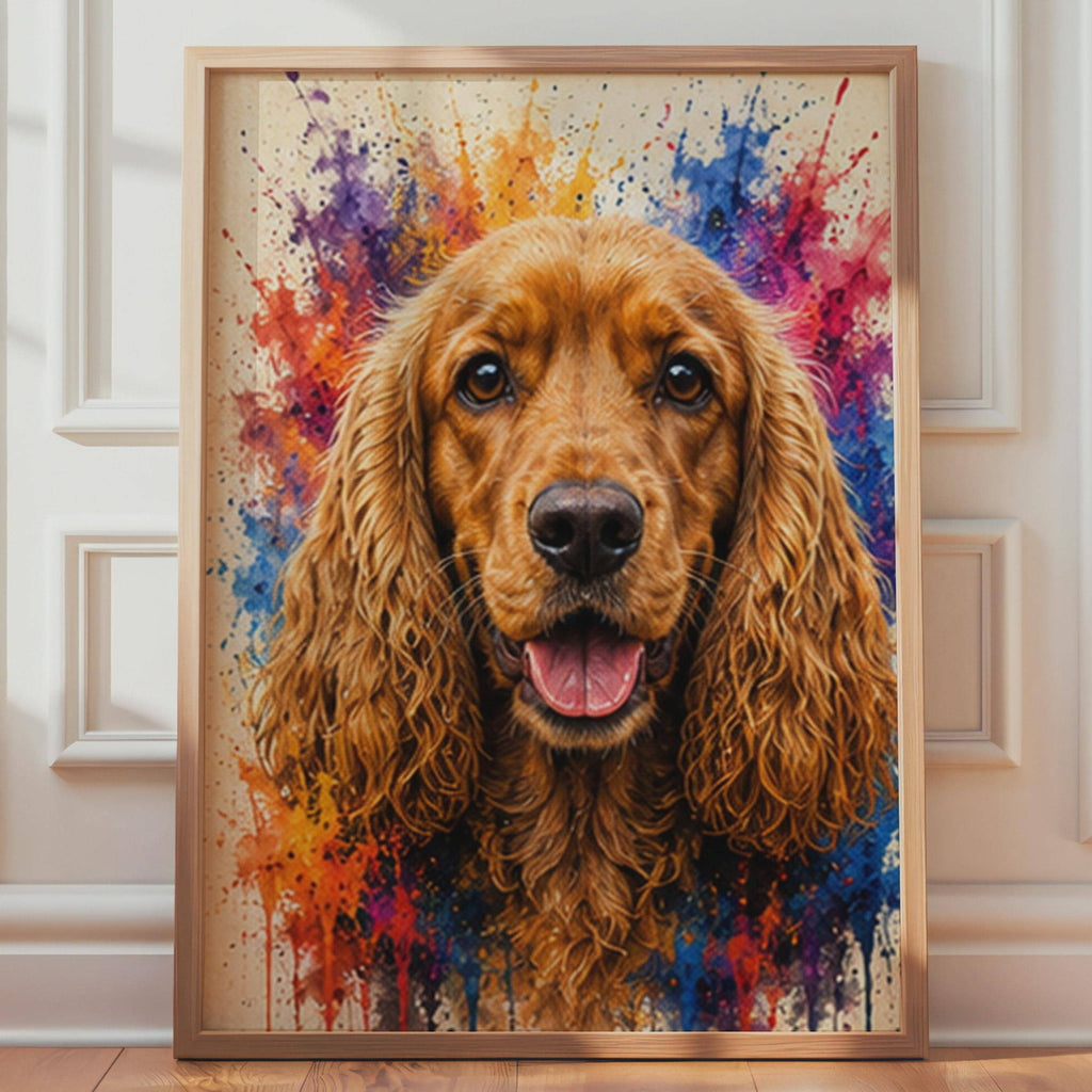 Cocker Spaniel Print, Colorful Paint Splash Dog Art, Vibrant Animal Portrait Poster