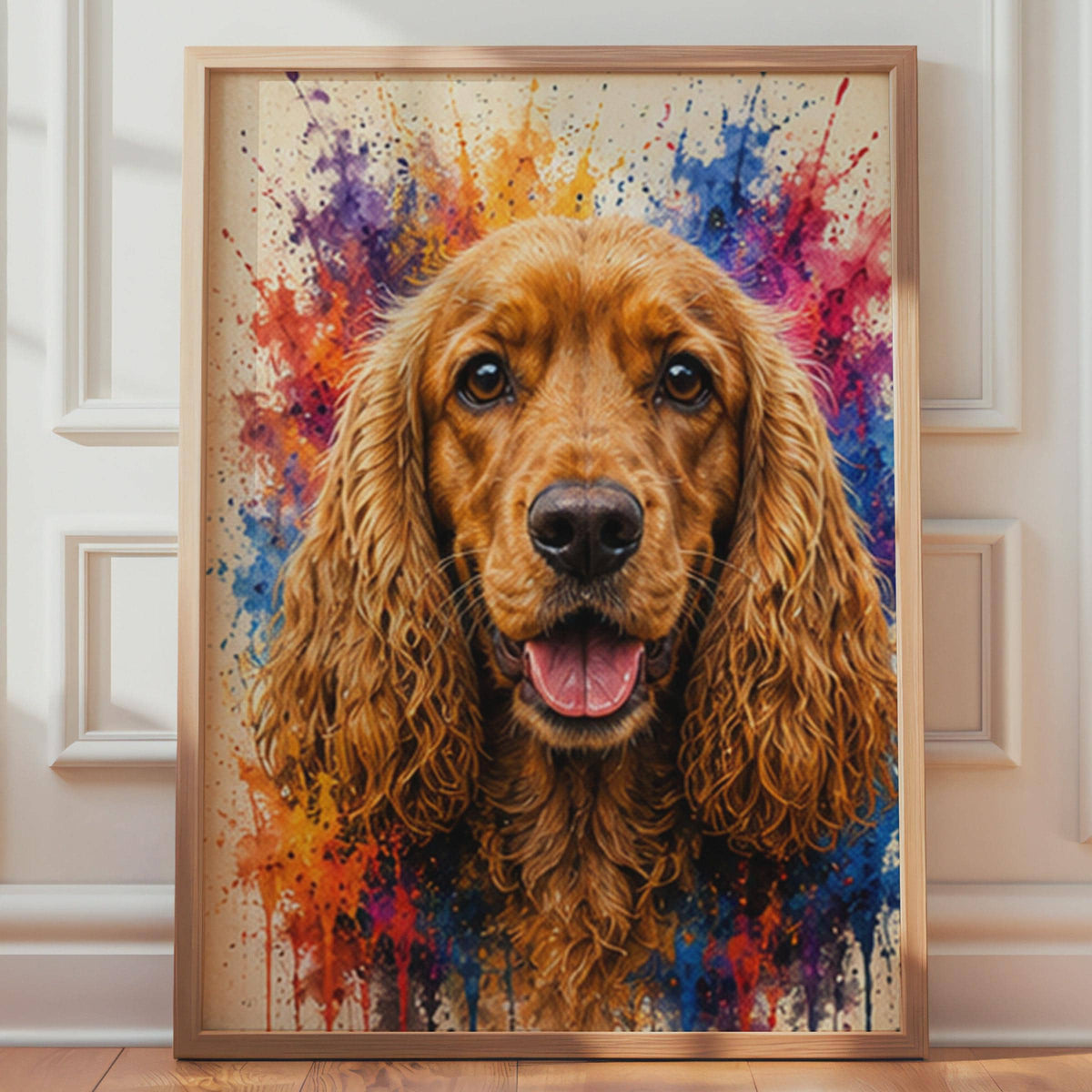 Cocker Spaniel Print, Colorful Paint Splash Dog Art, Vibrant Animal Portrait Poster