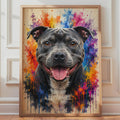 Staffordshire Bull Terrier Portrait, Colorful Paint Splash Staffy Art Print