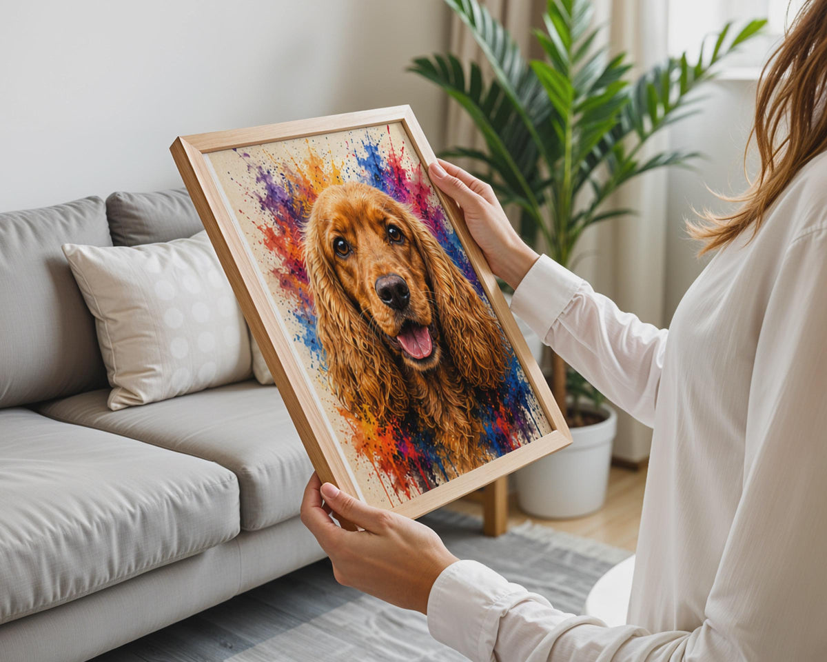Cocker Spaniel Print, Colorful Paint Splash Dog Art, Vibrant Animal Portrait Poster