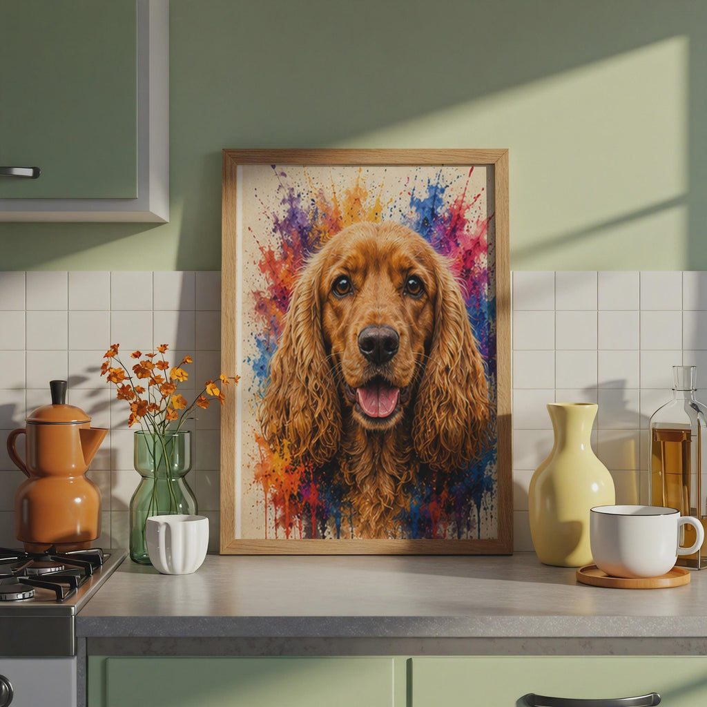 Cocker Spaniel Print, Colorful Paint Splash Dog Art, Vibrant Animal Portrait Poster