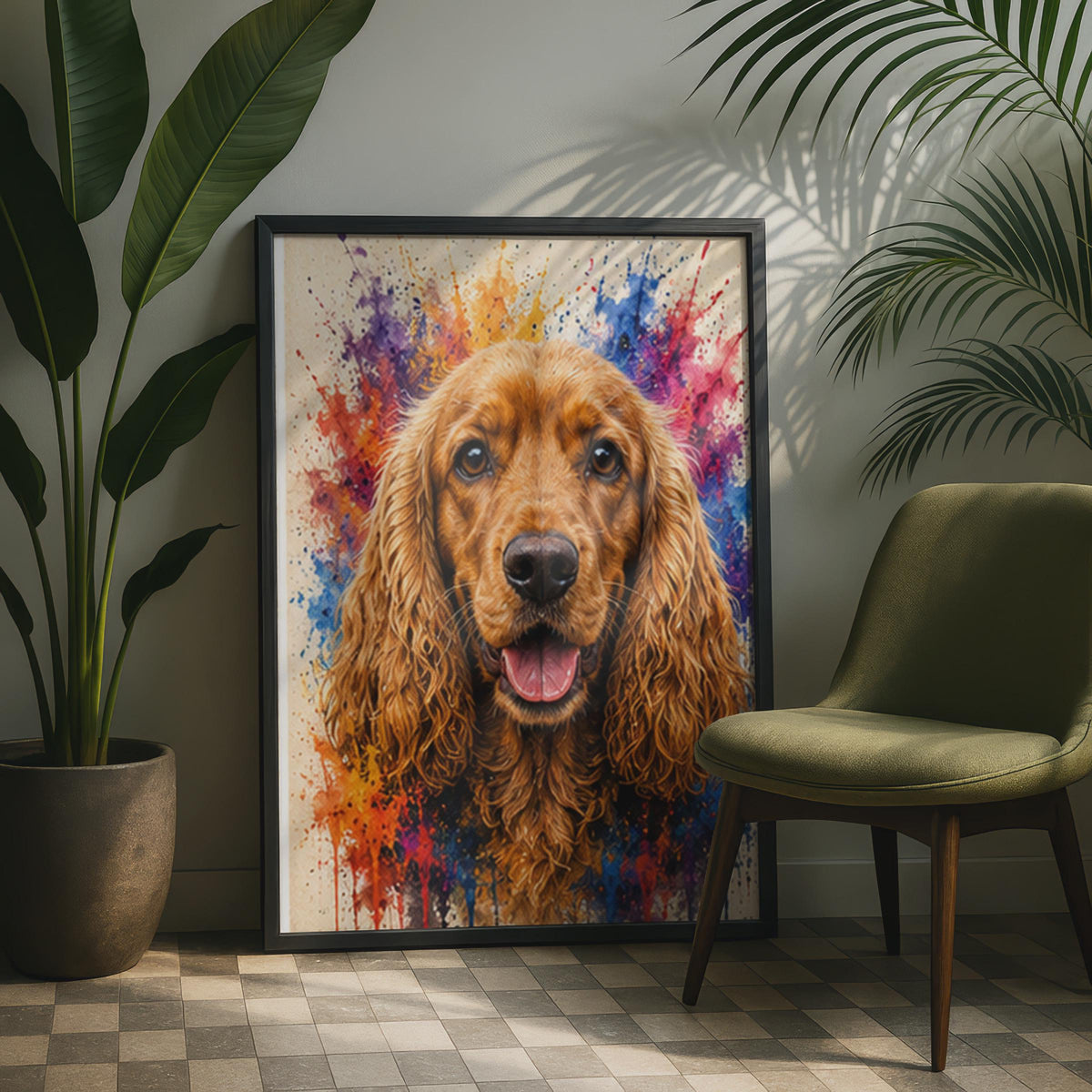 Cocker Spaniel Print, Colorful Paint Splash Dog Art, Vibrant Animal Portrait Poster