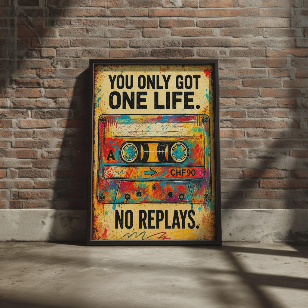 Retro Cassette Tape Print, Motivational Quote Wall Art, 80s Music Poster