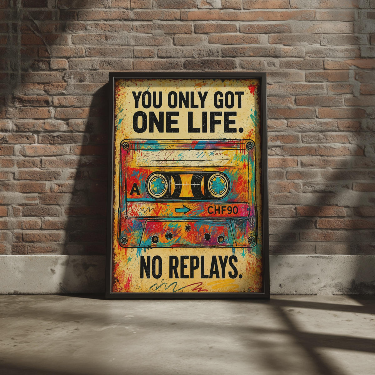 Retro Cassette Tape Print, Motivational Quote Wall Art, 80s Music Poster