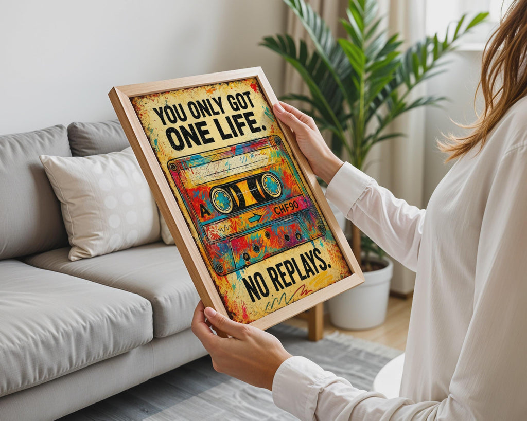 Retro Cassette Tape Print, Motivational Quote Wall Art, 80s Music Poster