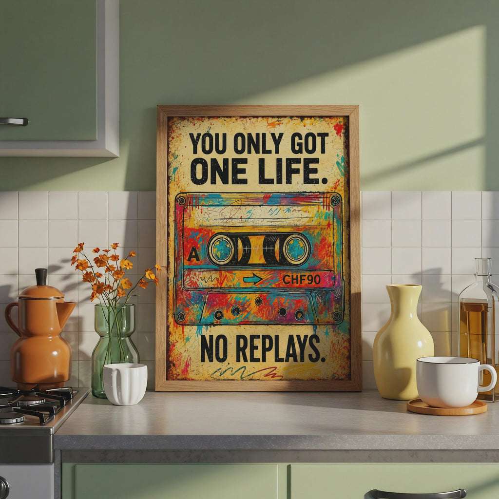 Retro Cassette Tape Print, Motivational Quote Wall Art, 80s Music Poster