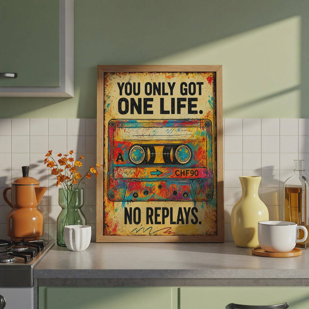 Retro Cassette Tape Print, Motivational Quote Wall Art, 80s Music Poster