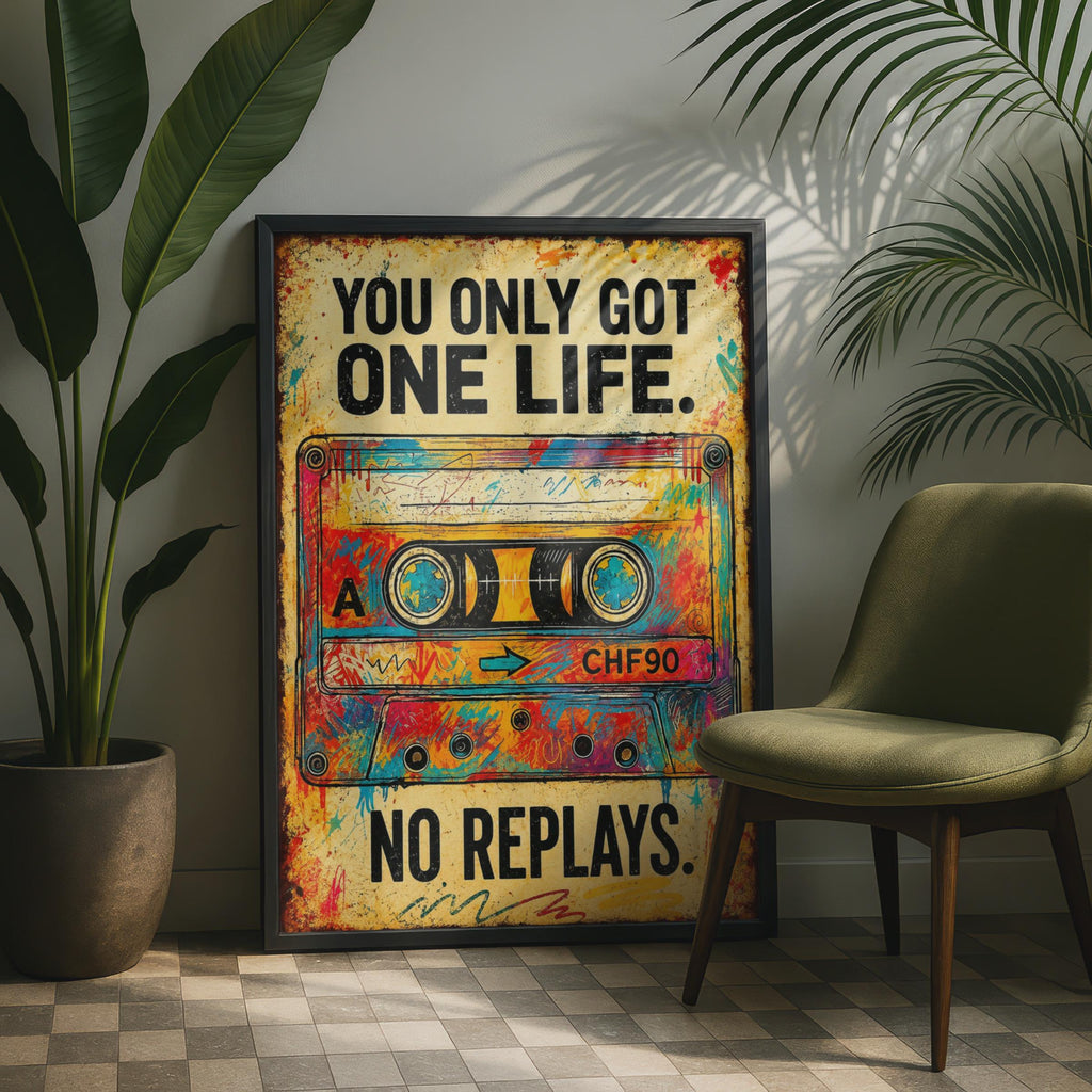 Retro Cassette Tape Print, Motivational Quote Wall Art, 80s Music Poster