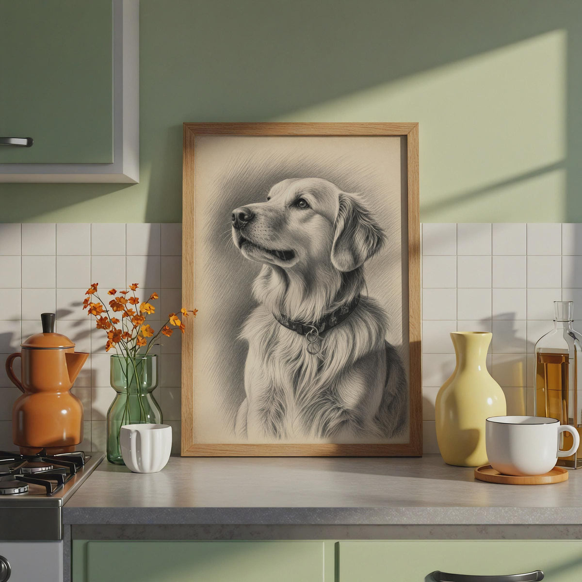 Golden Retriever Graphite Portrait Print, Realistic Dog Wall Art, Pencil Sketch Poster