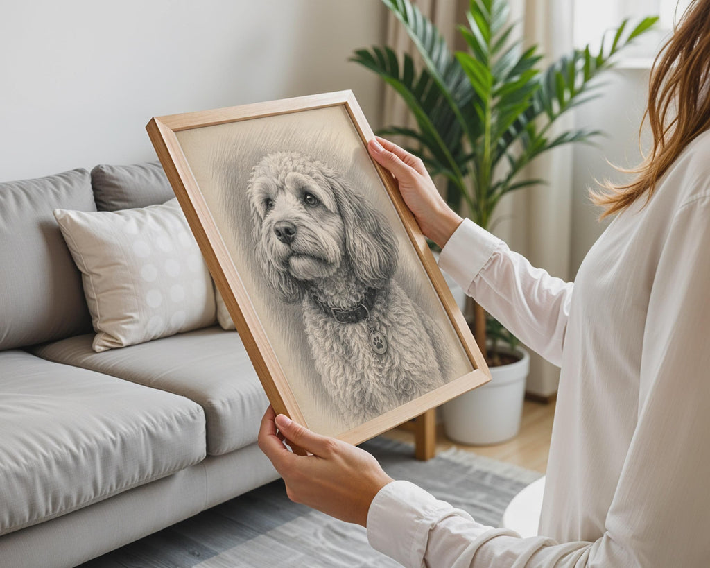 Cockapoo Pencil Sketch Portrait, Curly Coat Dog Art Print