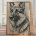 Realistic German Shepherd Pencil Sketch Poster, GSD Dog Lover Gift Print