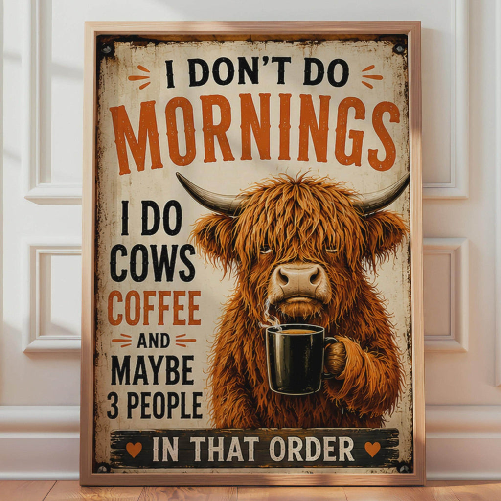 Grumpy Highland Cow Coffee Poster, Rustic Farmhouse Kitchen Decor  Print