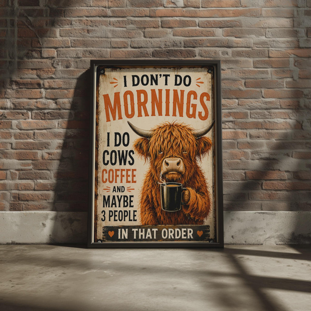 Grumpy Highland Cow Coffee Poster, Rustic Farmhouse Kitchen Decor  Print