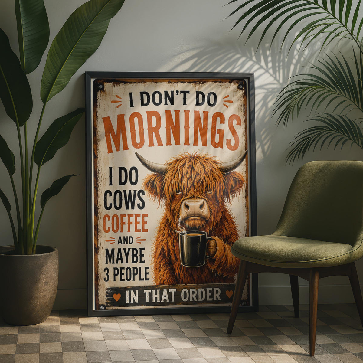 Grumpy Highland Cow Coffee Poster, Rustic Farmhouse Kitchen Decor  Print