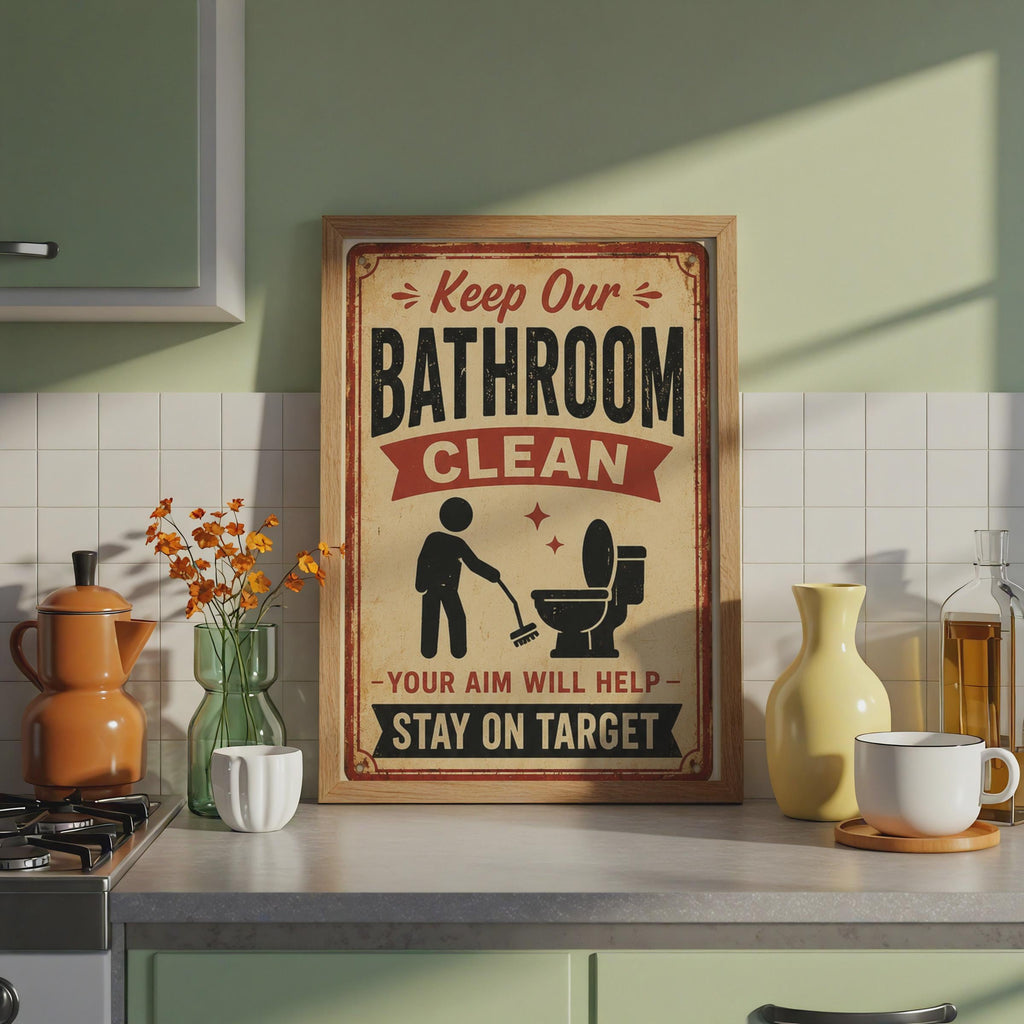 Retro Bathroom Clean Poster, Vintage Toilet Sign, Humorous Loo Art  Print