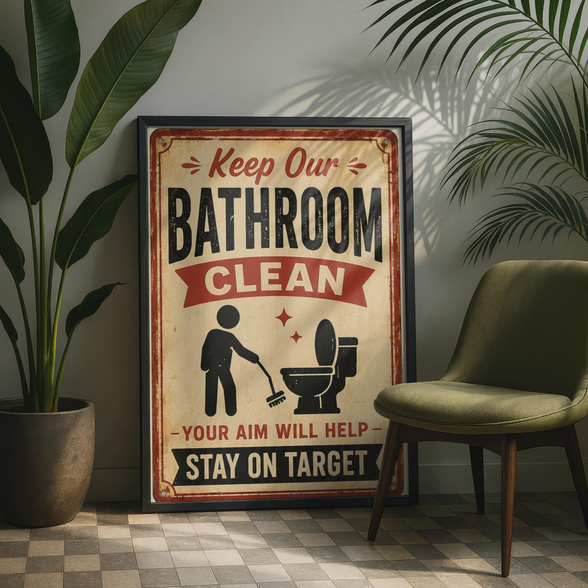 Retro Bathroom Clean Poster, Vintage Toilet Sign, Humorous Loo Art  Print