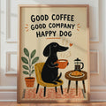 Happy Dachshund Coffee Print, Sausage Dog Wall Art, Kitchen Cafe Decor Print