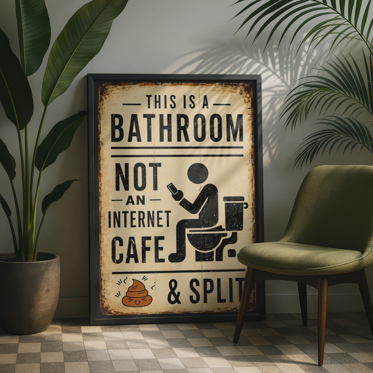 Funny Bathroom Sign, Vintage Toilet Humor Print, Internet Cafe Warning Poster