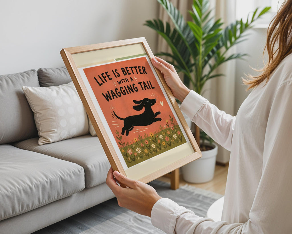 Retro Dachshund Wall Art Print, Floral Meadow, Dog Lover Gift Print