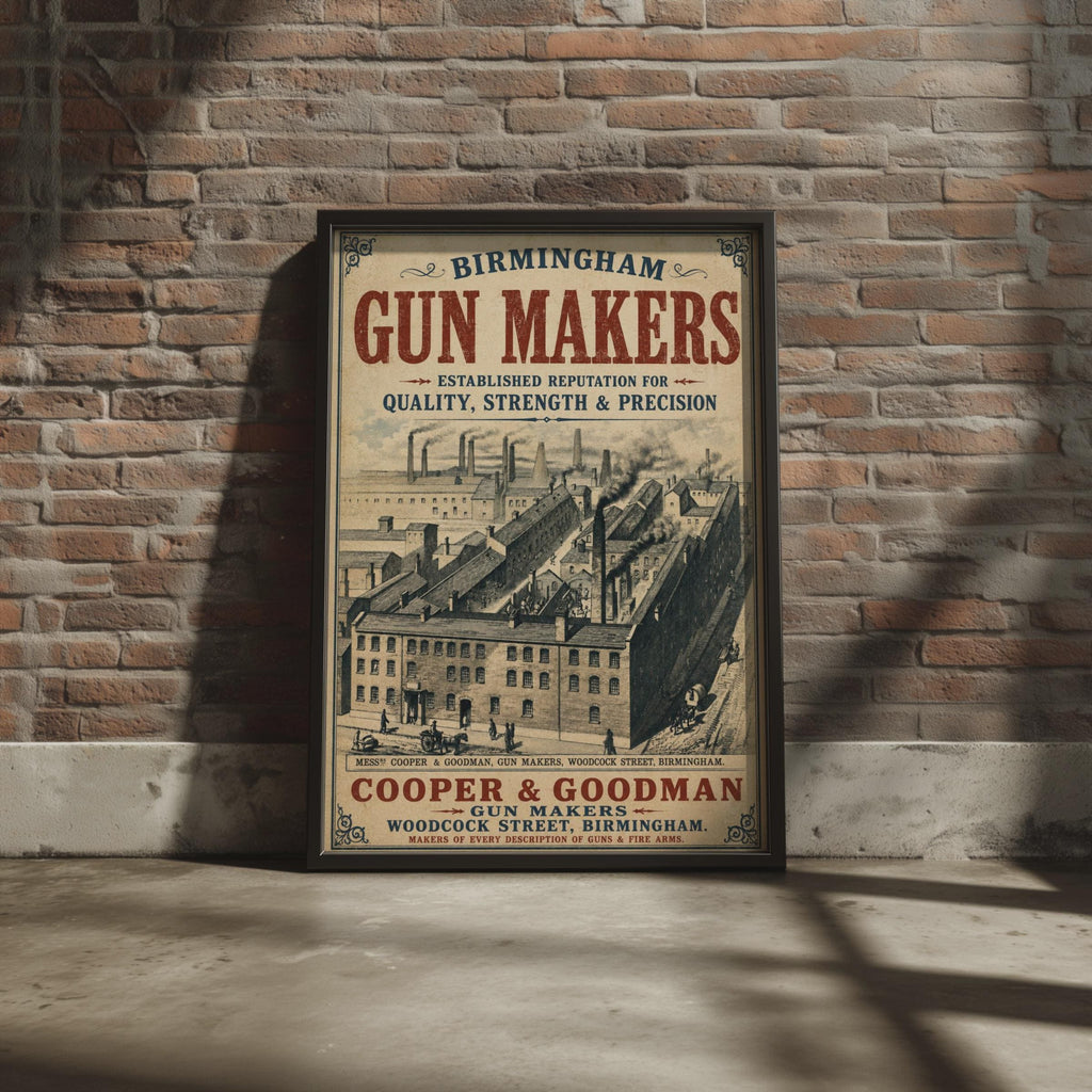 Birmingham Gun Makers Vintage Poster, Victorian Industrial Wall Art Print