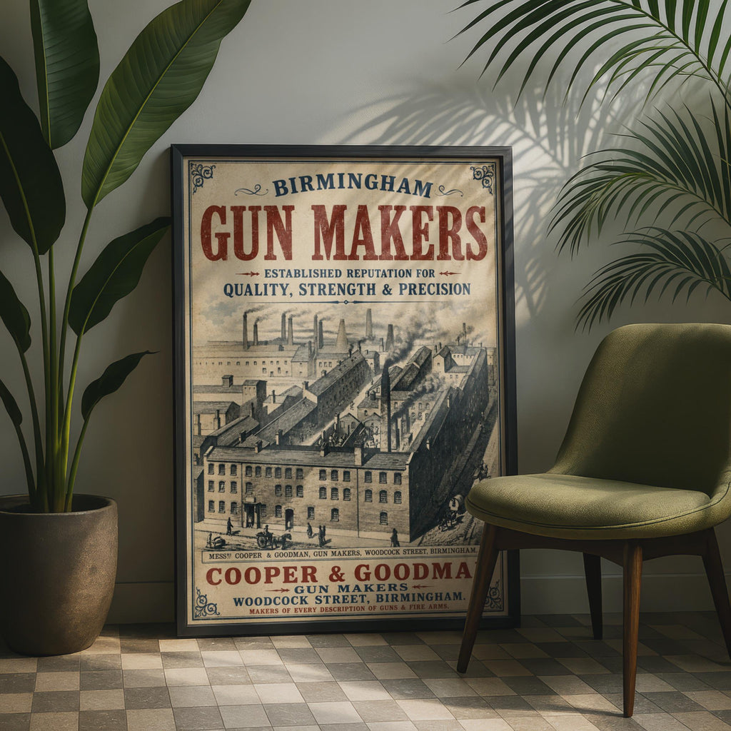 Birmingham Gun Makers Vintage Poster, Victorian Industrial Wall Art Print