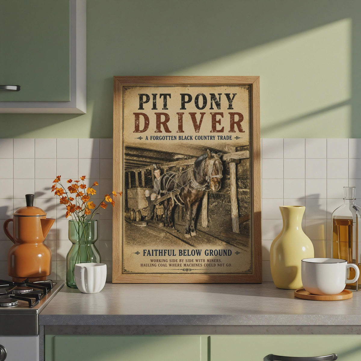 Pit Pony Driver Black Country Mining Poster, Vintage Coal Mine Wall Art Print