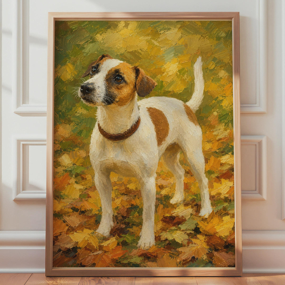 Hand-Painted Jack Russell Terrier Autumn Art Print, Oil Style Dog Poster