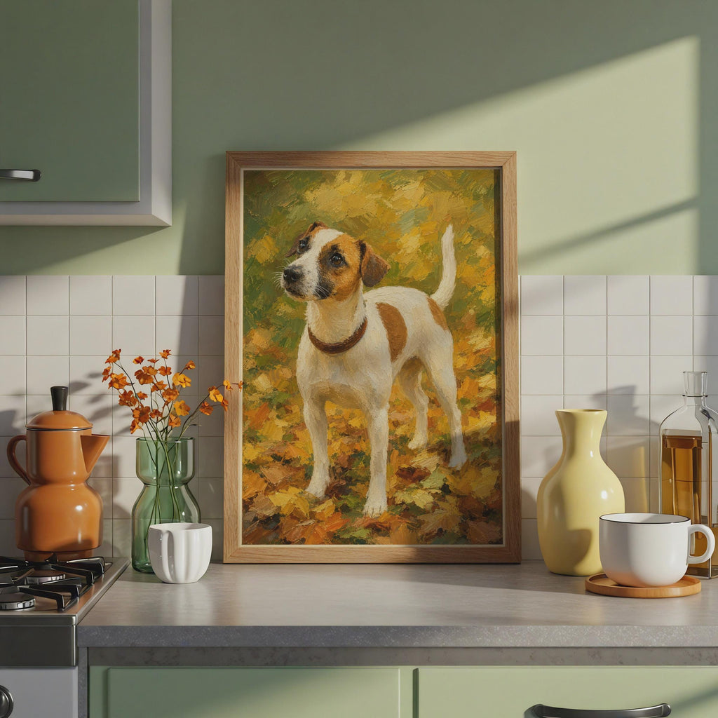 Hand-Painted Jack Russell Terrier Autumn Art Print, Oil Style Dog Poster