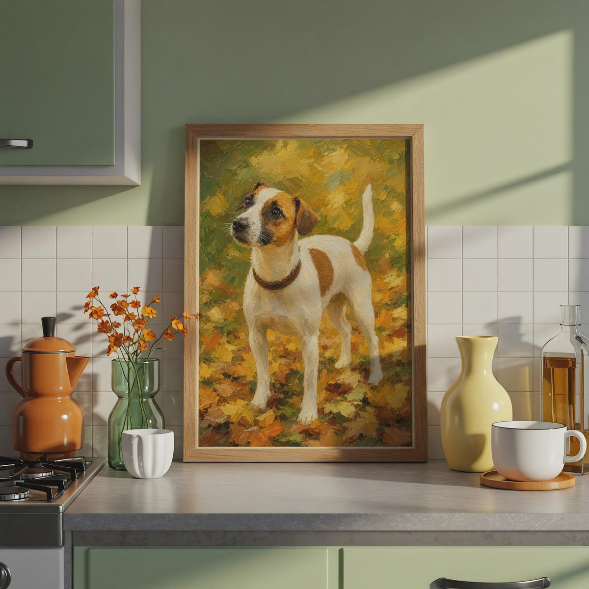 Hand-Painted Jack Russell Terrier Autumn Art Print, Oil Style Dog Poster