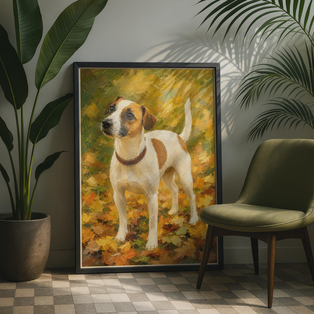 Hand-Painted Jack Russell Terrier Autumn Art Print, Oil Style Dog Poster