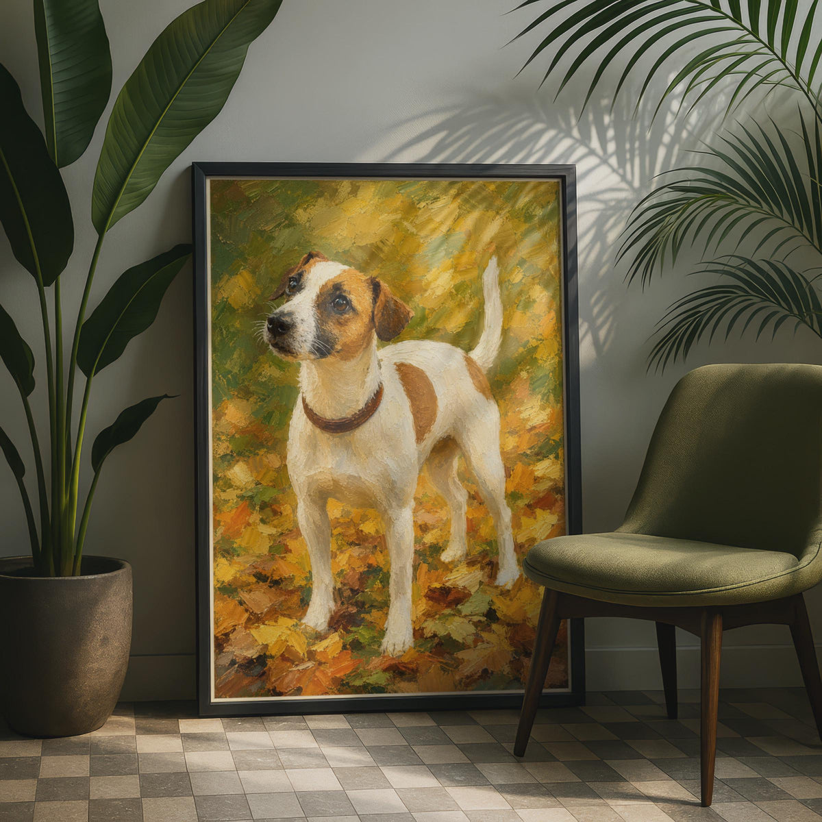 Hand-Painted Jack Russell Terrier Autumn Art Print, Oil Style Dog Poster