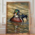 Hand-Painted Wood Duck Oil Style Poster, Wildlife Wall Art Print