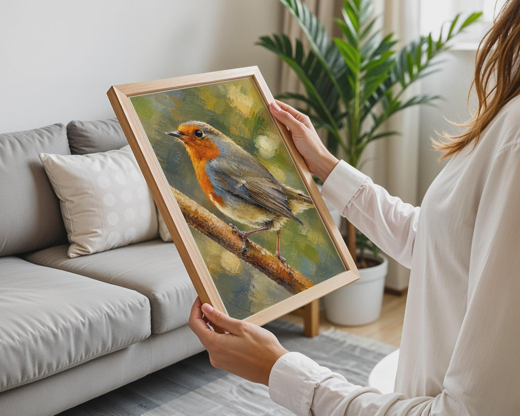 Robin Redbreast Wall Art Print, Hand Painted Bird Poster, British Garden Wildlife Decor Print
