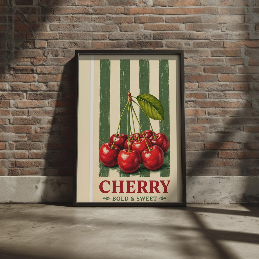 Vintage Cherry Poster, Retro Fruit Crate Kitchen Wall Art, Farmhouse Print