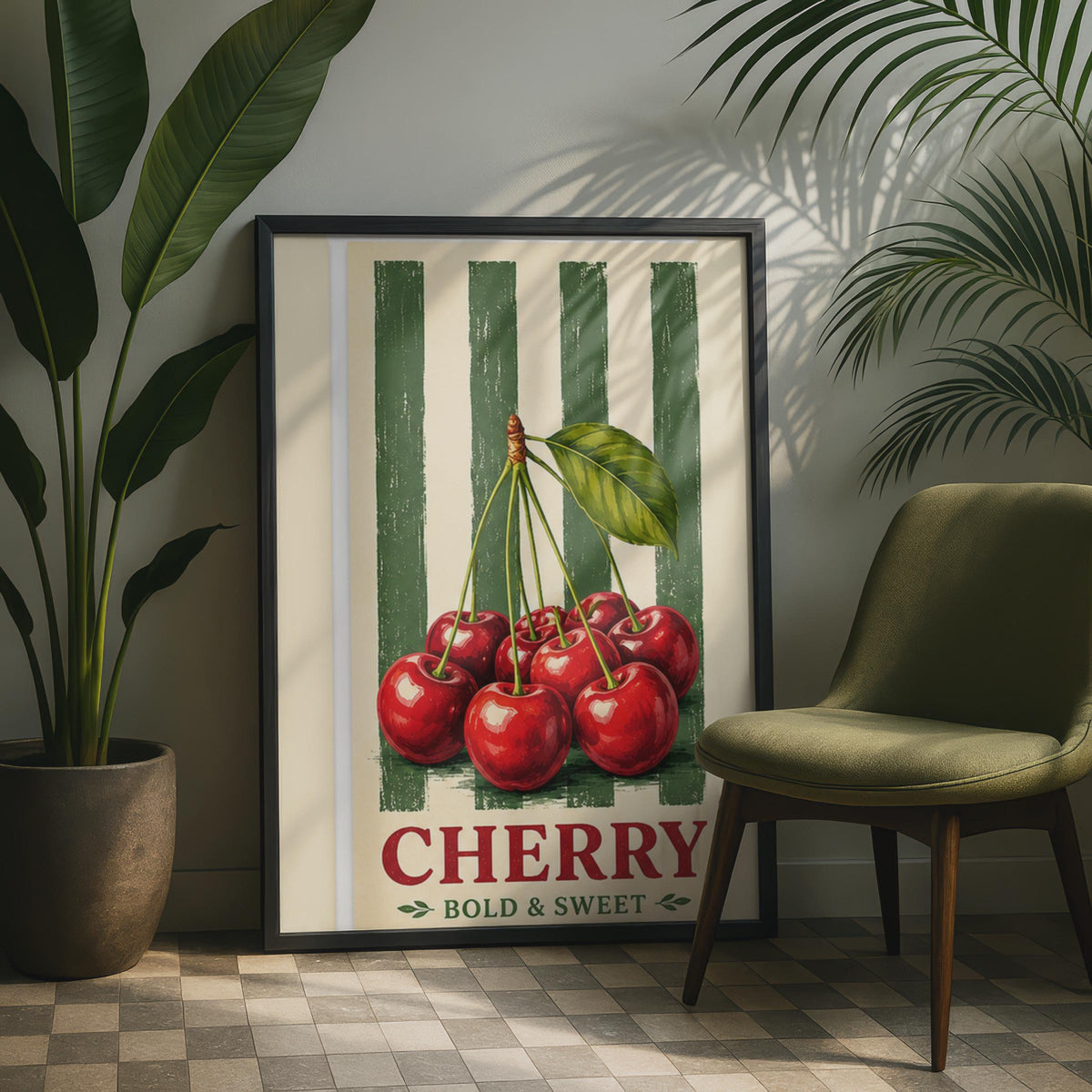 Vintage Cherry Poster, Retro Fruit Crate Kitchen Wall Art, Farmhouse Print