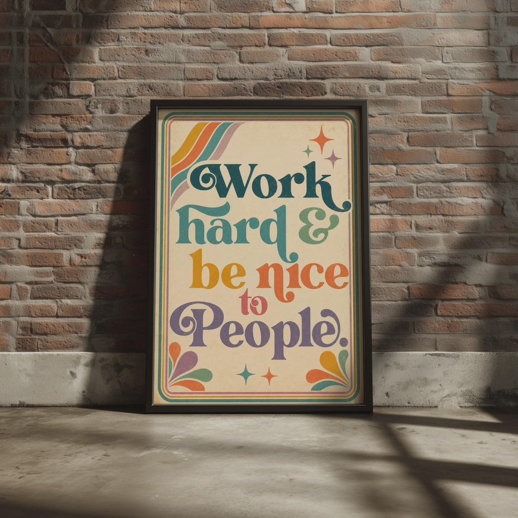 Retro Quote Poster, 70s Typography Wall Art, Motivational Office Print, Boho Decor
