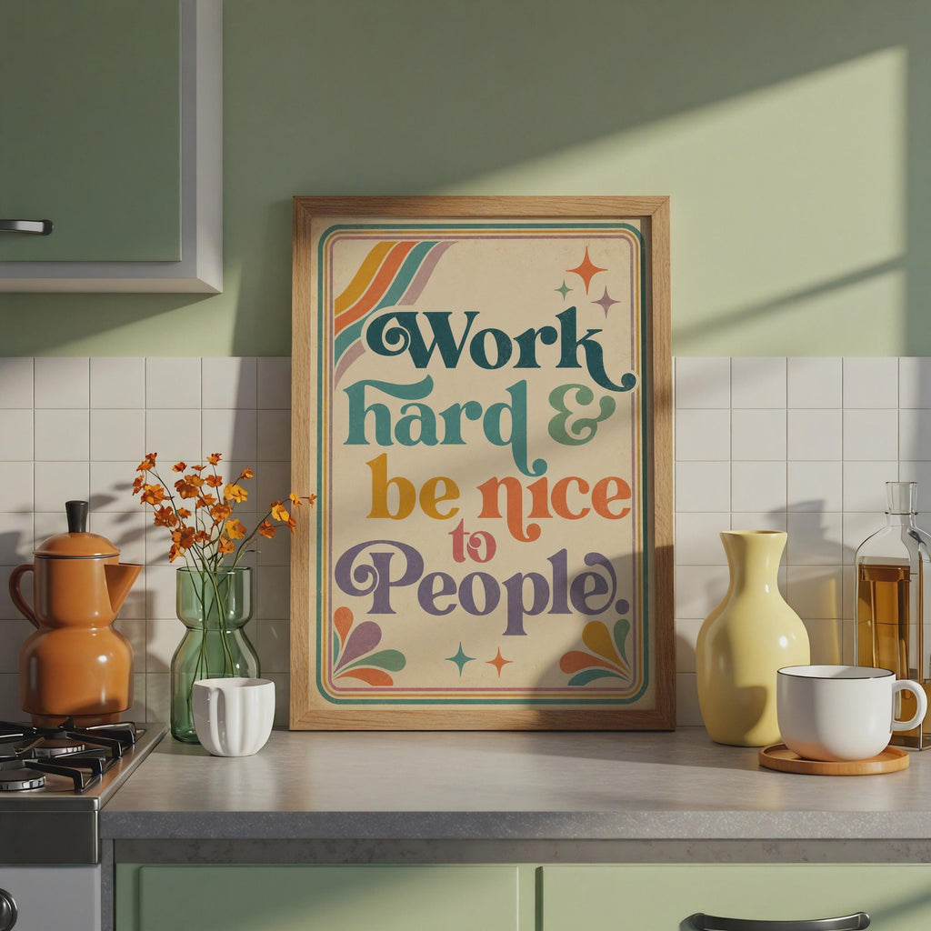 Retro Quote Poster, 70s Typography Wall Art, Motivational Office Print, Boho Decor