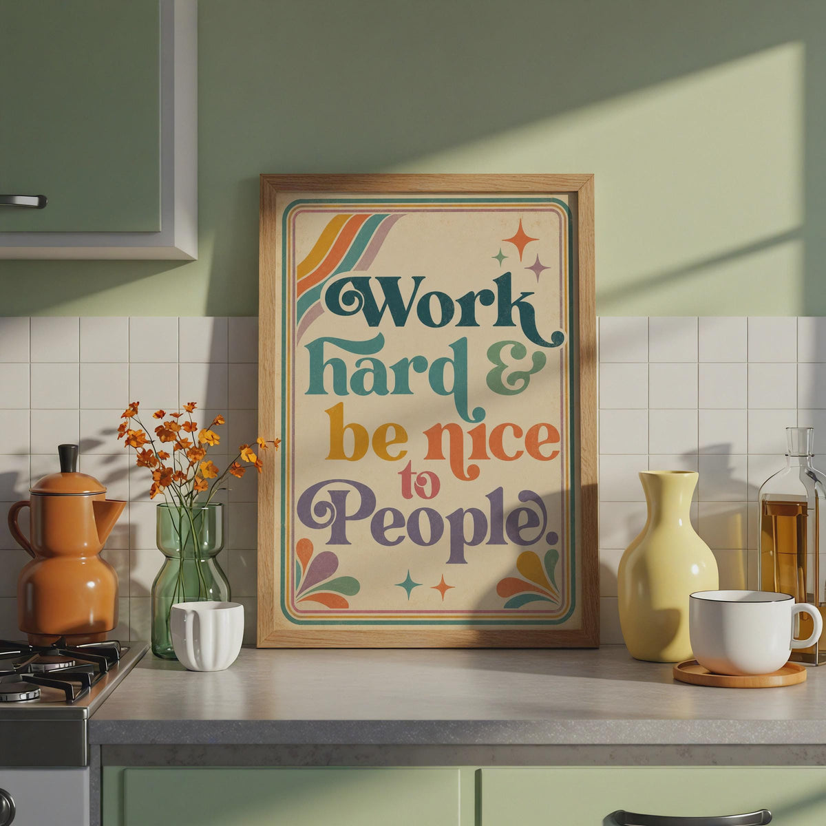 Retro Quote Poster, 70s Typography Wall Art, Motivational Office Print, Boho Decor