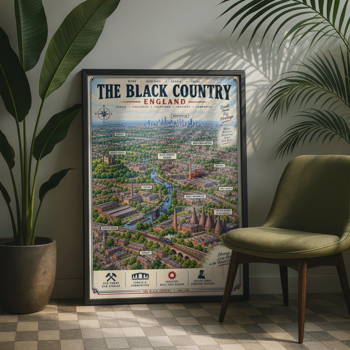 Black Country England Aerial Map Poster, Industrial Heritage Wall Art Print