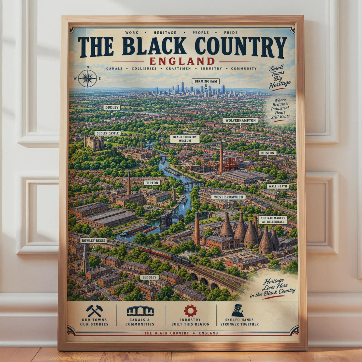 Black Country England Aerial Map Poster, Industrial Heritage Wall Art Print